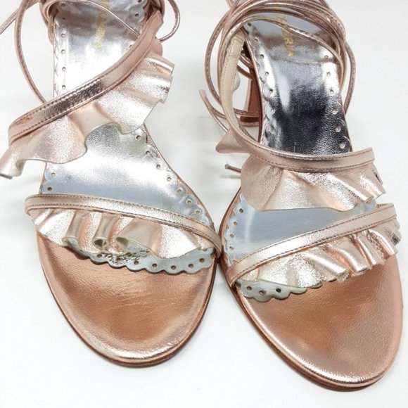 BcbgMaxAzria Rose Gold Ruffle Sandals 37.5 - Picture 1 of 8